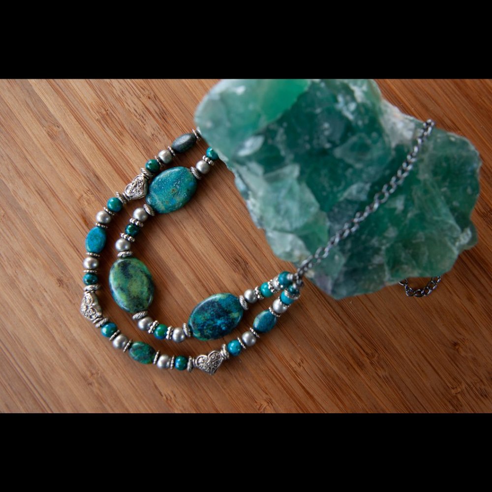 NEW HANDMADE - Double Strand Turquoise and Silver Tone Metal Beads - Picture 5 of 9